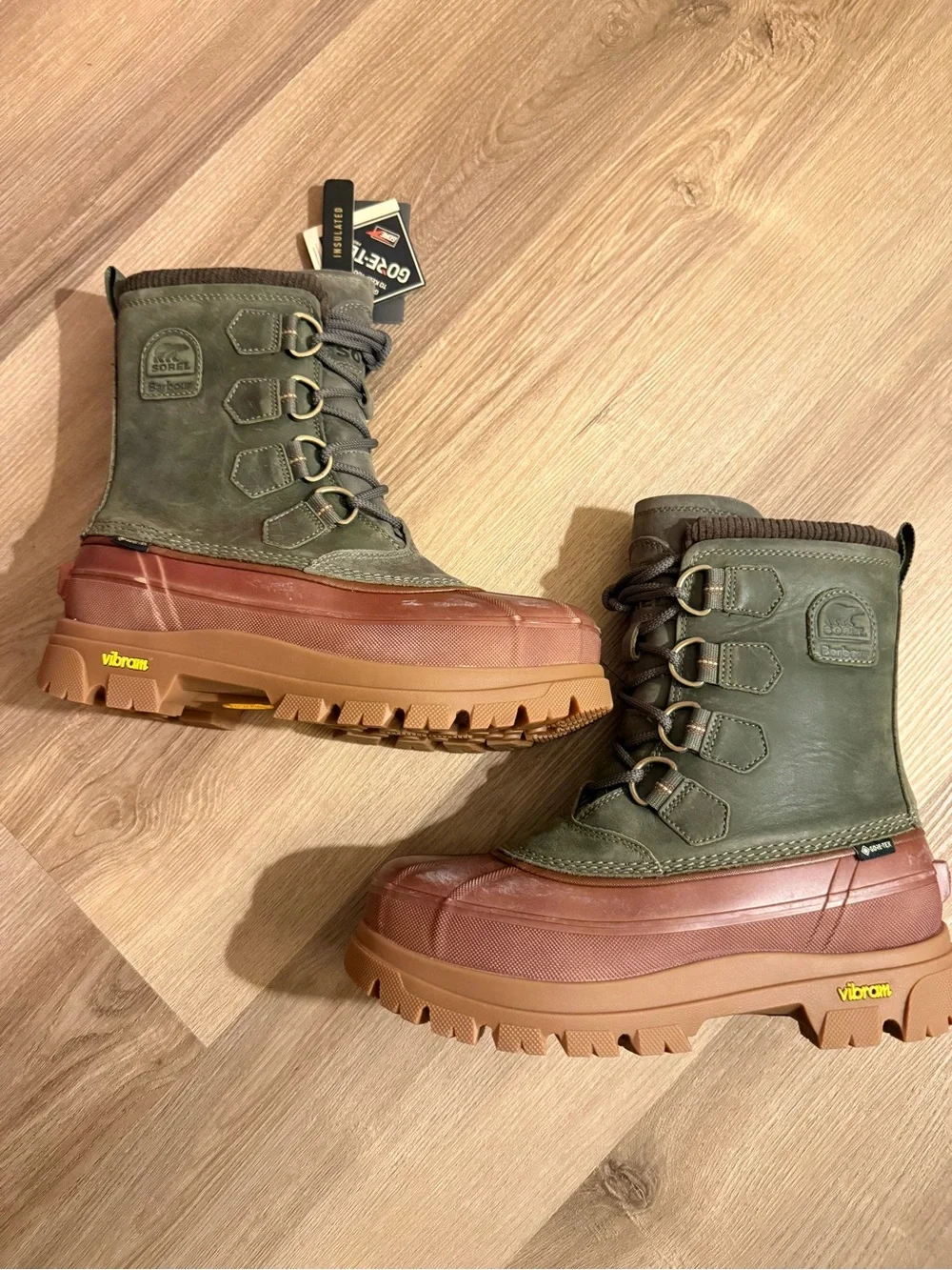 Barbour Olive Green & Brown Waterproof Lace-Up Winter Boots